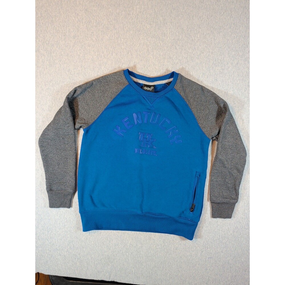 University of Kentucky Sweatshirt Y 10-12 Vinyl Raised Letters Blue/Grey Pocket